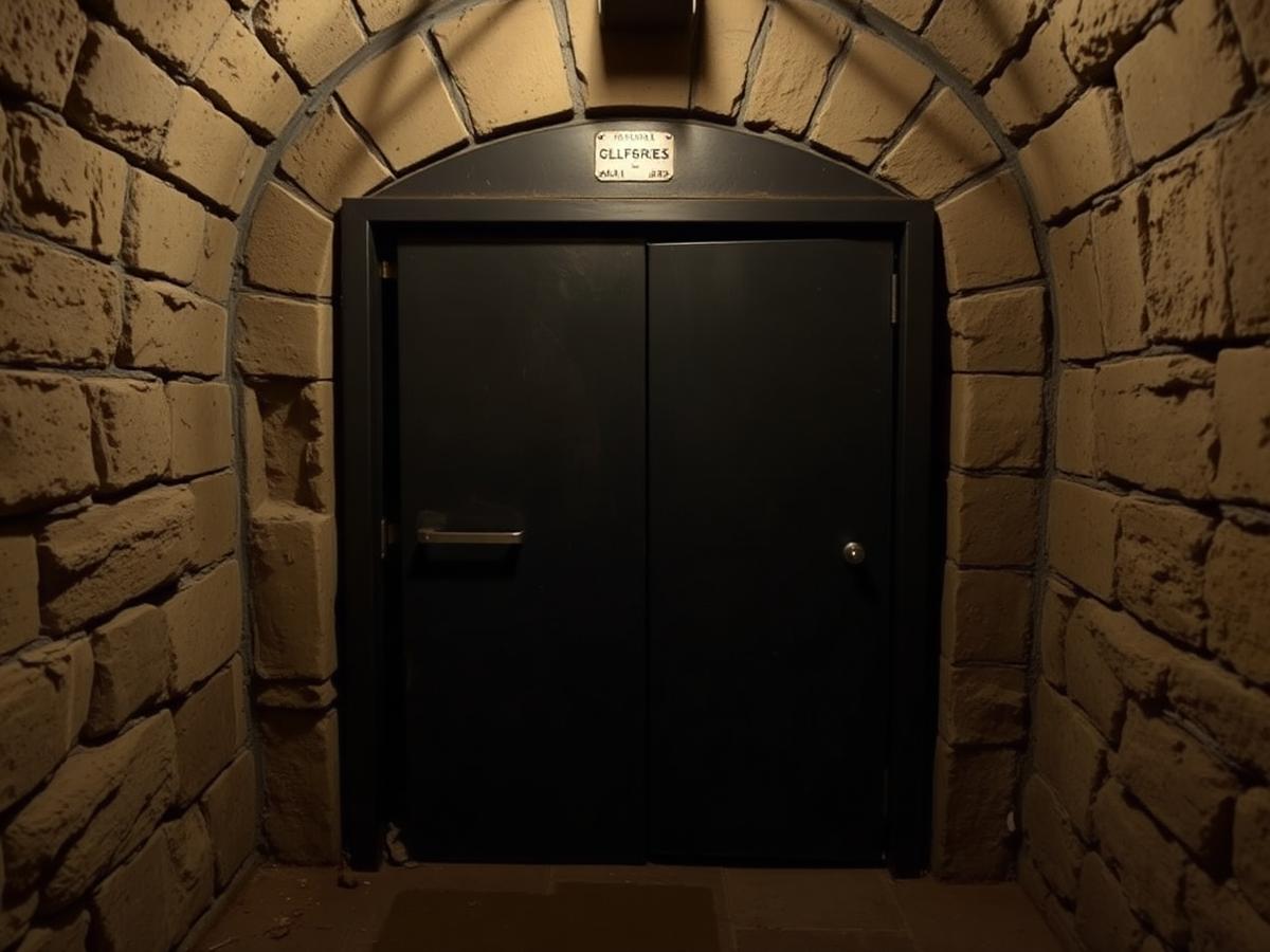 Porte de cave blindée en acier installée dans un sous-sol voûté parisien